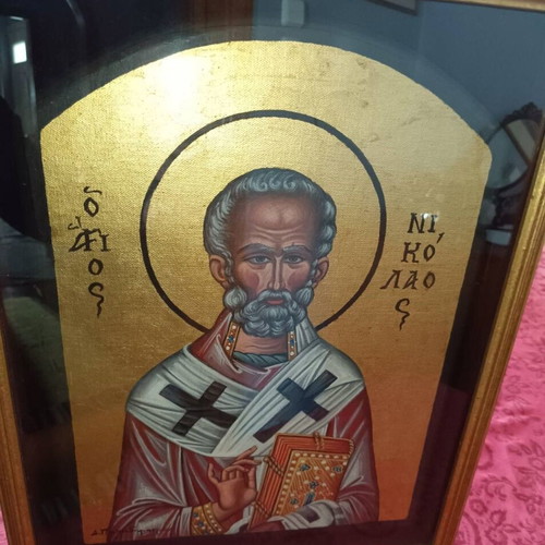 Saint Nicholas Icon used in wooden frame