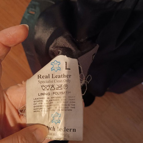Leather long women's jacket used, size large, black