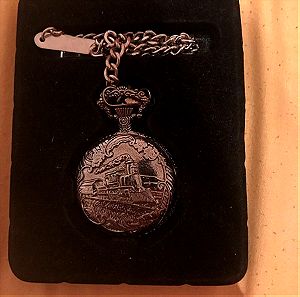 Ρολόι τσέπης Bayard quartz ασημί με τρένο L1753 + δώρο αλυσίδα