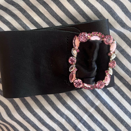 Fornarina leather women's belt like new, black with stones