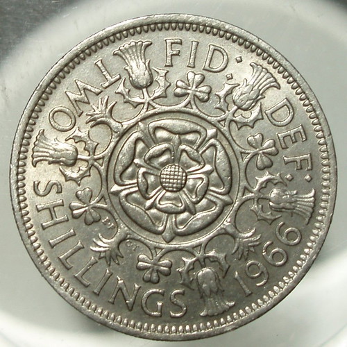 2 Shillings coin used, lot of 4, United Kingdom