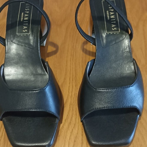 Hispanitas leather mules sandals, size 38, black, block heel