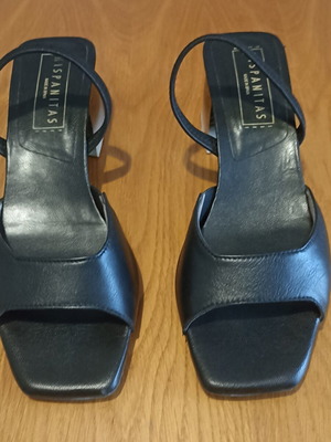 Hispanitas leather mules sandals, size 38, black, block heel