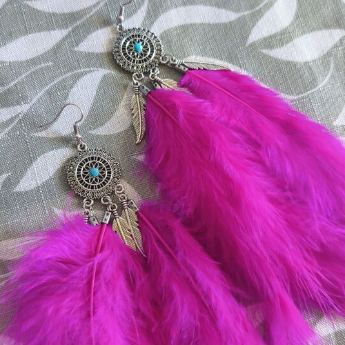 Feather earrings new, pink