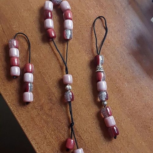 Zairas Mini Komboloi, Begleri & Multipurpose Pendant Set, Pink-Bordeaux with Glitter