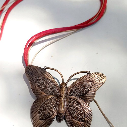 Boho long necklace with bronze butterfly like new