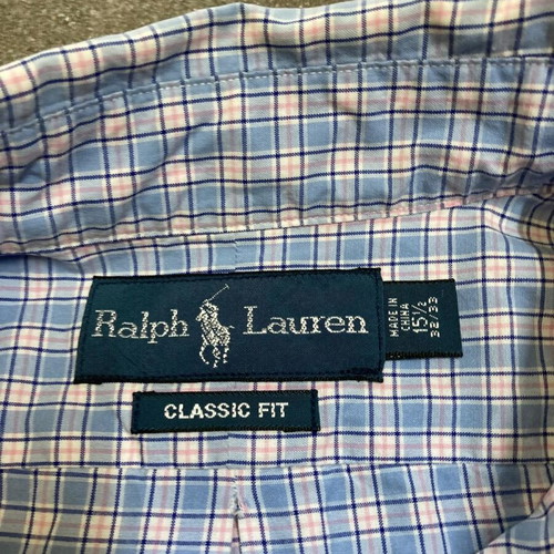 Ralph Lauren Longsleeve Shirt L, light blue white pink checked, black logo