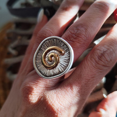 Statement spiral ring two-tone new, alpaca metal