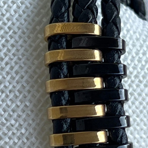 Men's bracelet like new, stainless steel and leather, length 21 cm