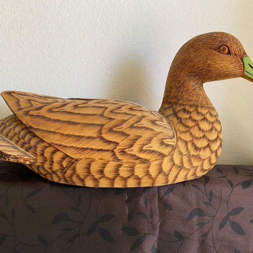 Wild duck wood carving pair used