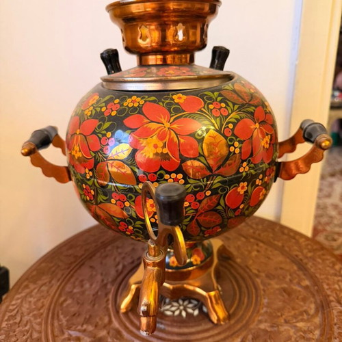 Vintage electric samovar 4L 1989 hand-painted floral folk art