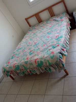 Wooden semi-double bed set with removable fabric mattress cover