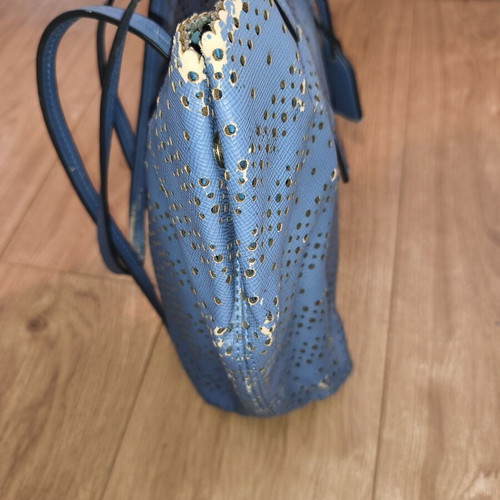 Hunter tote bag, blue, perforated details, detachable inner pouch