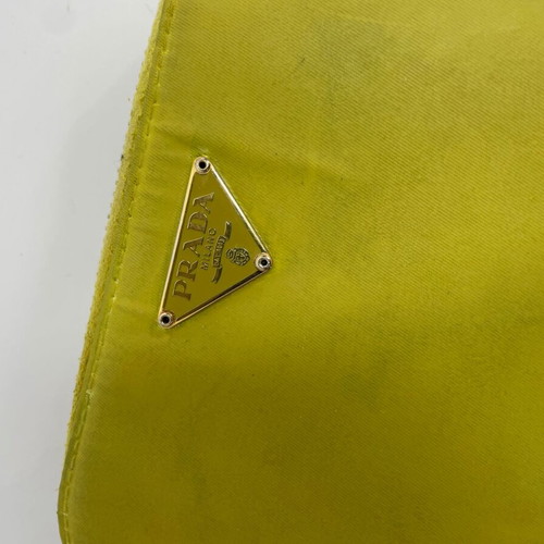 Prada canvas wallet used, yellow, leather interior