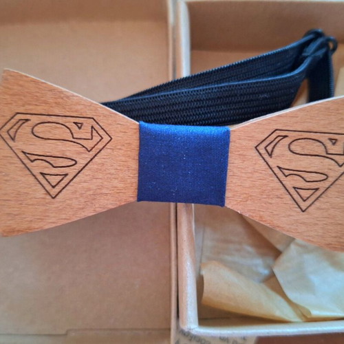 Wooden children's Superman bow tie new, blue and brown