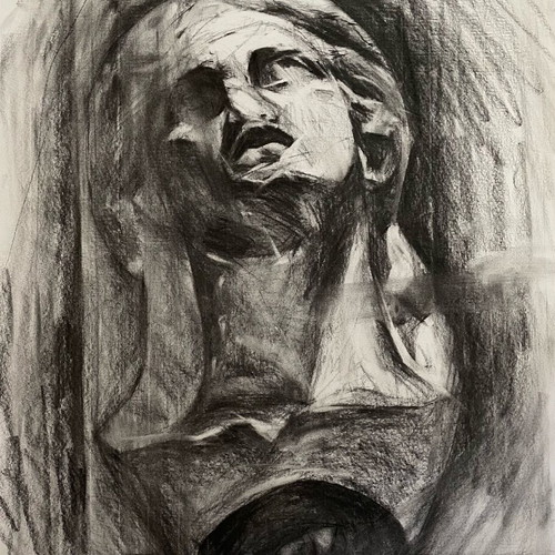 Apollo Bust original handmade charcoal on paper artwork