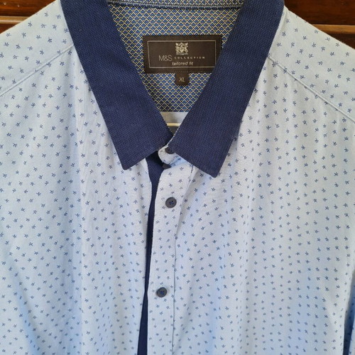 Men's shirt blue with blue details Marks and Spencer like new, size XL