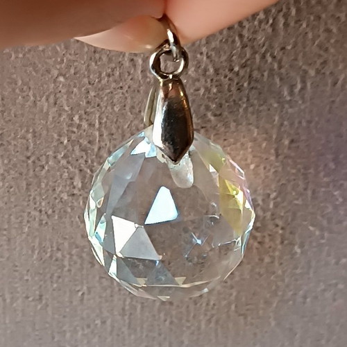 Crystal sphere pendant like new, white and silver