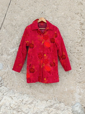 Kenzo Jungle vintage coat M red floral velour like new