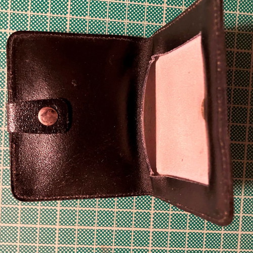 Leather wallet small used, black, handmade 6.5x8.5 cm