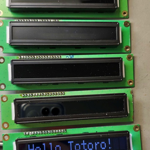 LCD screens used, pack of 5 one-line 16-char inverted blue backlight and 1 two-line 16-char