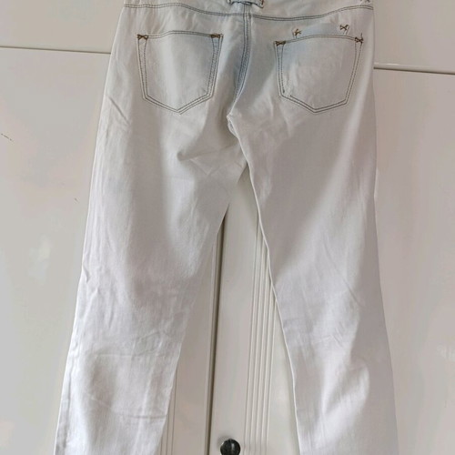 Jeans used with rips in straight leg, XS, white turquoise