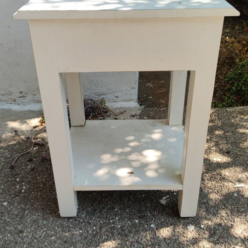 Vintage wooden white nightstand with drawer, used