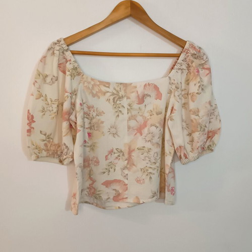 H&M floral linen blouse with puff sleeves, like new, size 38