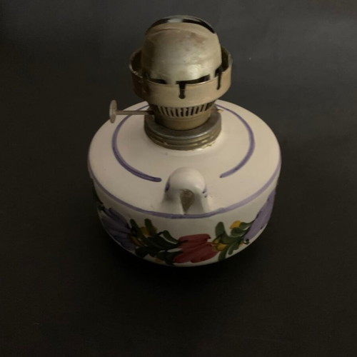 Vintage handmade oil lamp used, hand-painted clay from Parga