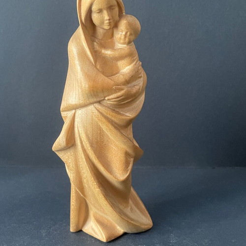 Vintage Wooden Madonna with Child Val Gardena Italy maple wood
