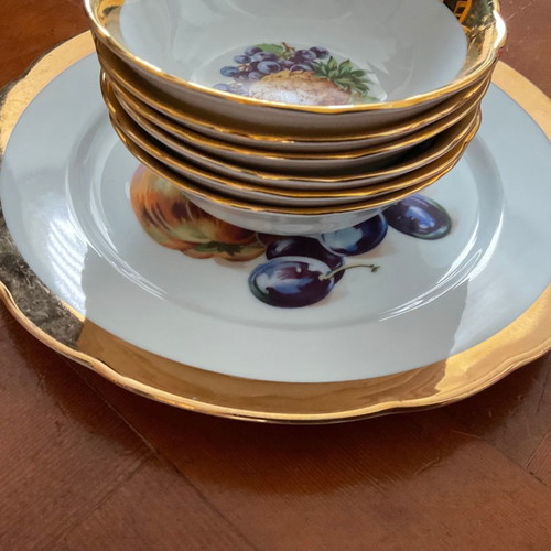 Czechoslovakia pasta plate and bowl set with gold trim