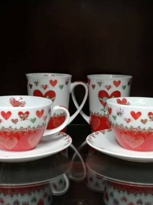 Porcelain Set 10 pcs. for Coffee "KERSTIN HESS" 2 Cups + 2 Large + 2 Small Saucers & 4 Plates.