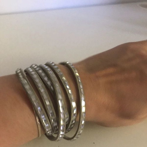 Swarovski women's suede bracelet used with shiny studs gray