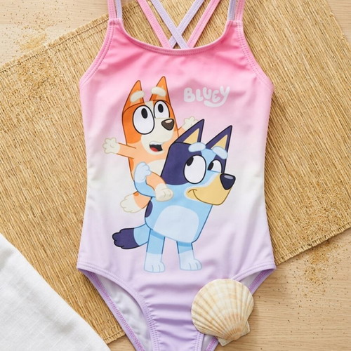 Bluey & Bingo Girls' One-Piece Swimsuit like new, pink ombre, size 4-5 years