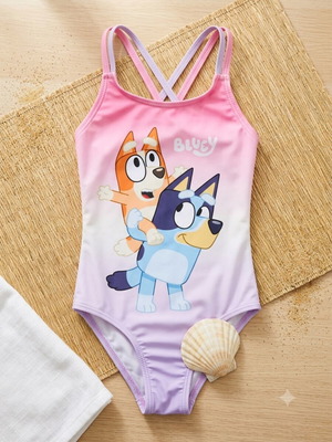Bluey & Bingo Girls' One-Piece Swimsuit like new, pink ombre, size 4-5 years