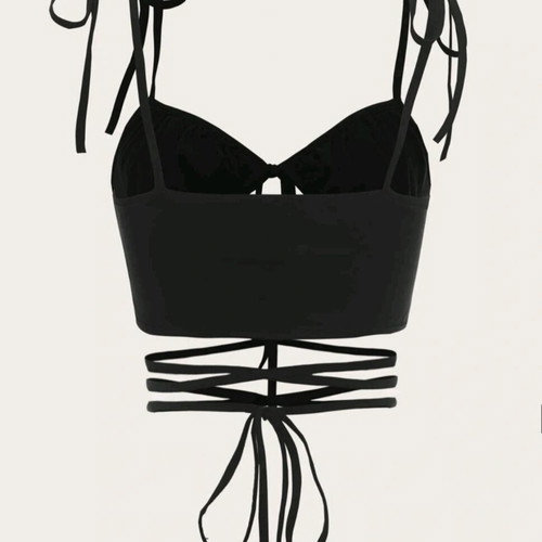 Shein black top like new, ties at chest and shoulders, size S