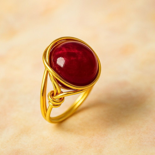 Red Nephrite Ring Size 18 New, Red and Gold