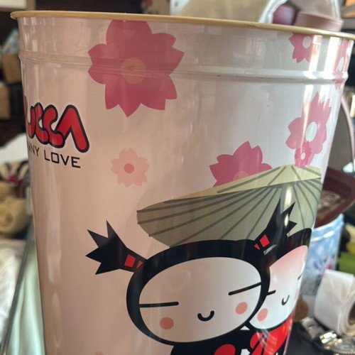 Pucca funny love metal bucket with pink flowers vintage