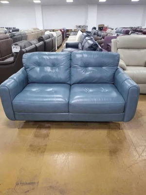 Blue leather two-seater sofa new, 100% genuine leather