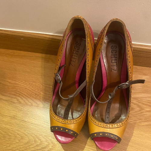 Peep Toe Schutz shoes used, 9cm heel, multicolor, size 38