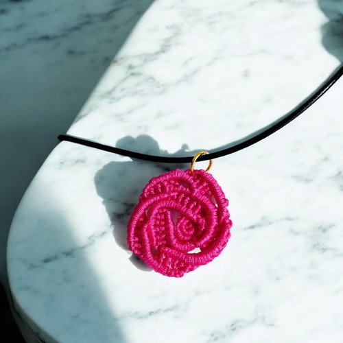Handmade boho rose micro macrame necklace fuchsia made to order