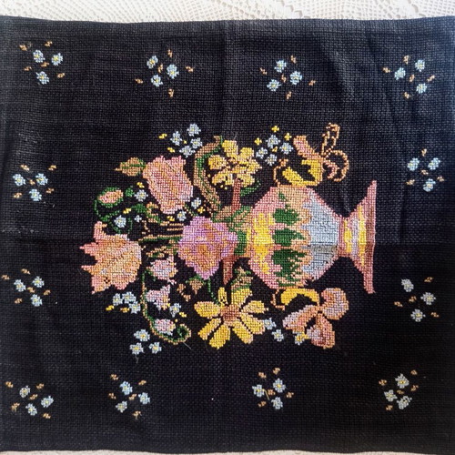 Handmade embroidered pillowcase vase with flowers 58x51 cm like new