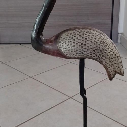 Decorative wooden and metal bird figurine