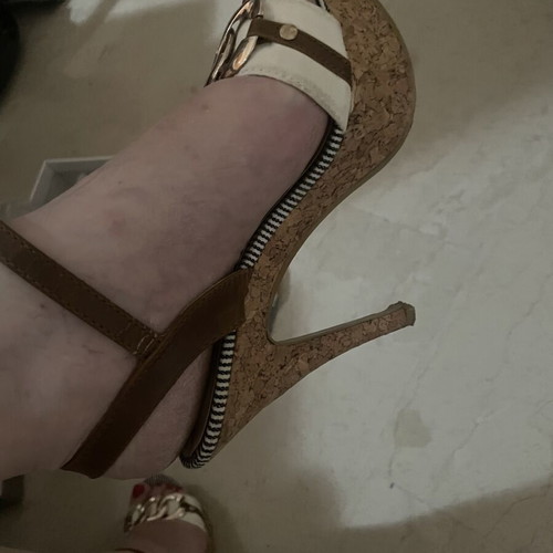 Platform sandals size 36 like new, white and beige with ankle strap