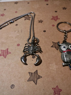 Owl and scorpion keychains new, detailed pack together