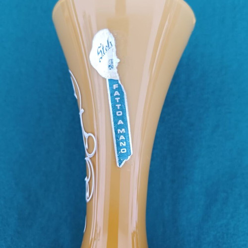 Italian Stelvia Opalina Fiorentina vase like new, orange, hand-painted