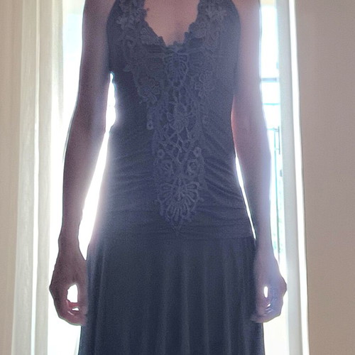 Short backless dress used with embroidery in brown chocolate color