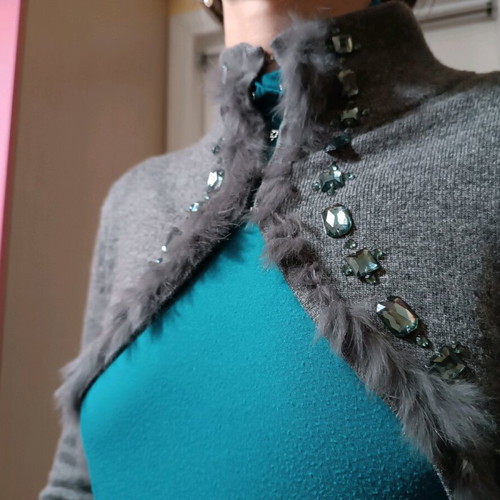 Wool gray vintage bolero used with crystals and turtleneck collar