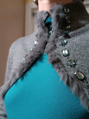 Wool gray vintage bolero used with crystals and turtleneck collar