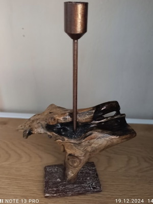 Artistic Candlestick with Natural Root Base and Copper Stem new